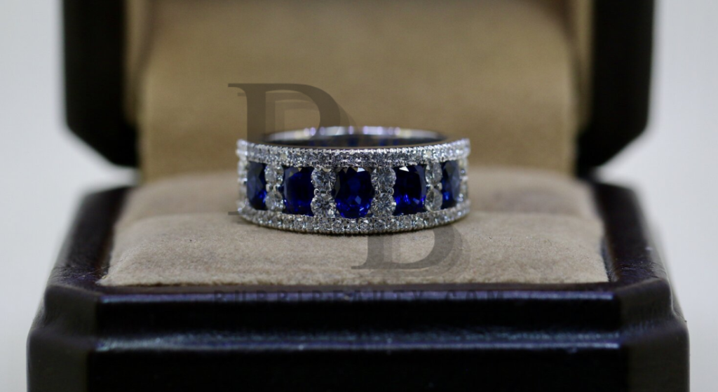 Platinum Diamond Ring with Sapphire